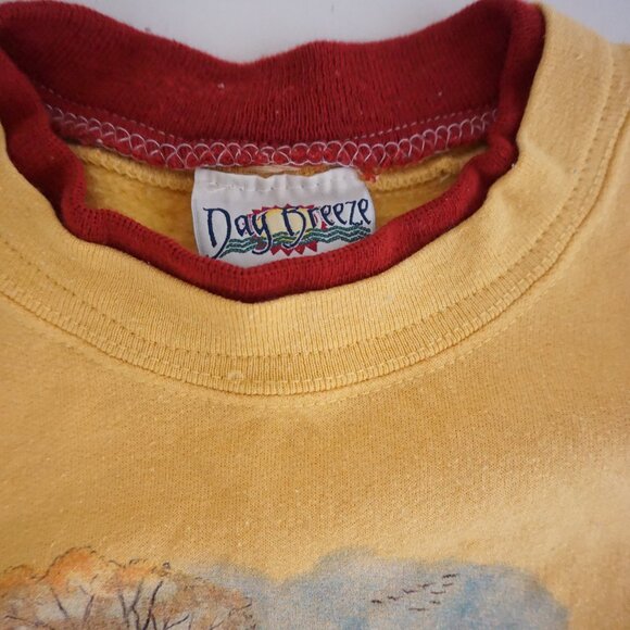Vintage Day Breeze Yellow Countryside Graphic Cat Flowers Sweatshirt Cabin 2X - Picture 7 of 10